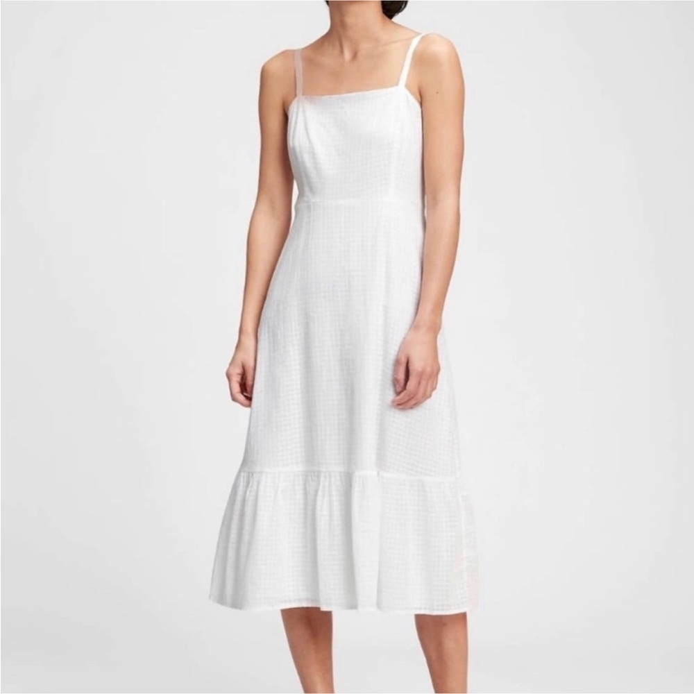 NWT GAP White Square Neck Sleeveless Ruffle 100% Cotton Midi Dress Size …